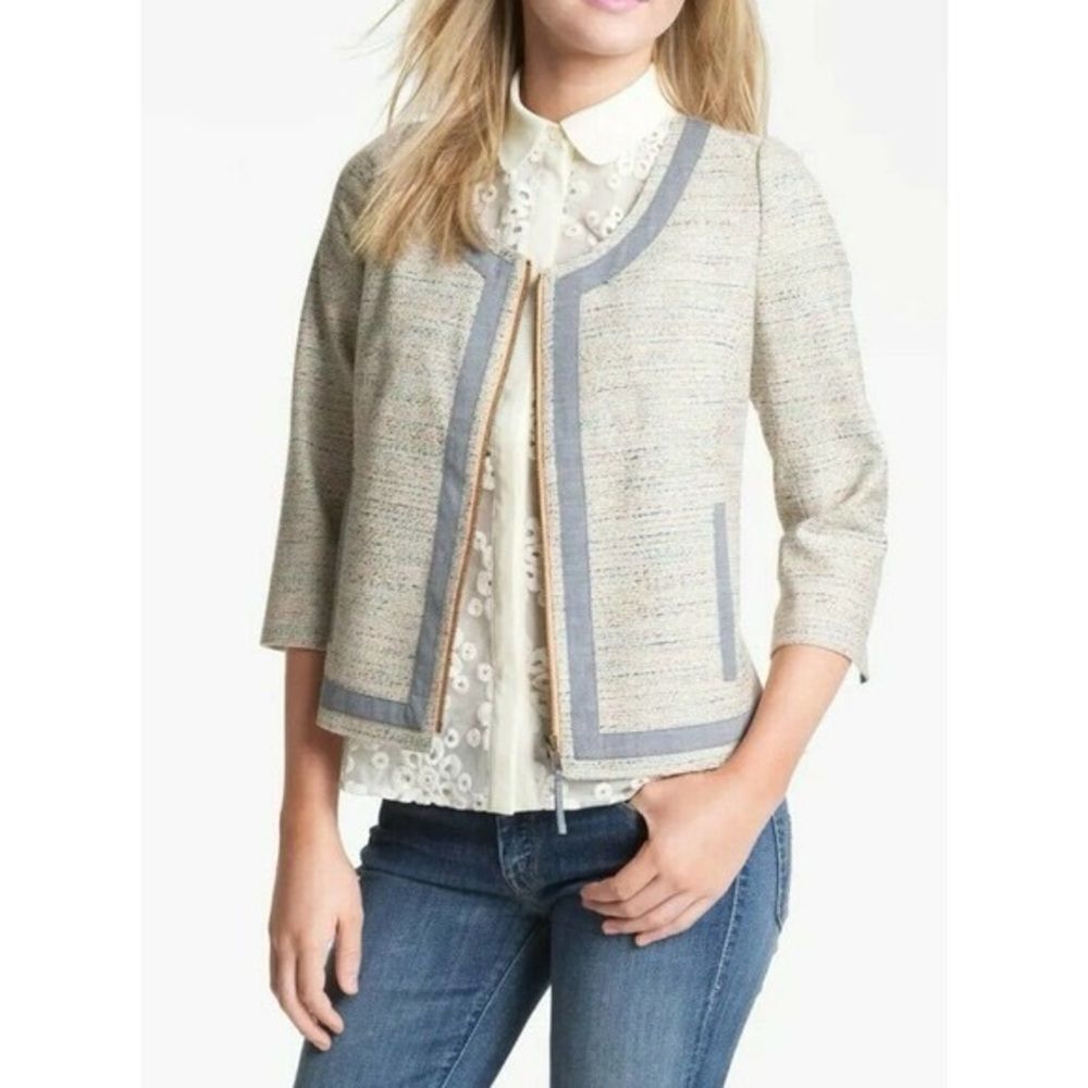 Hinge Zip Up Tweed Blazer with Classic Trim Size Medium EUC